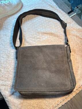David King & Co. Distressed Suede Leather Messenger Bag in Dark Brown